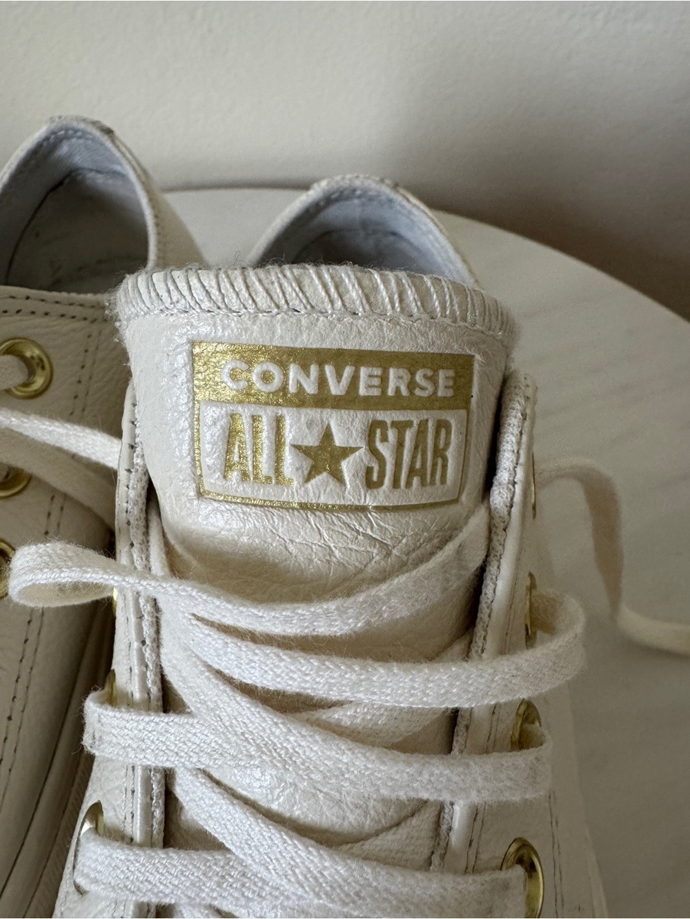 Converse White Platform Lace-Up Sneakers with Gold Eyelets, Size 6.5 - Picture 7 of 11